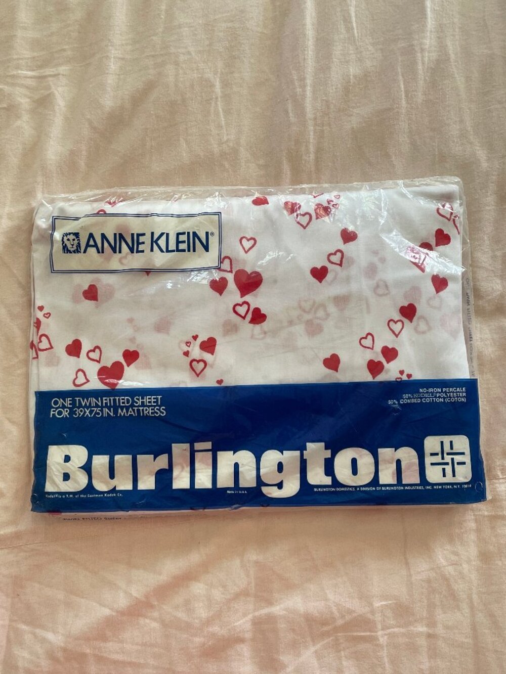 Vintage Anne Klein Hearts Fitted Twin Sheet NWOT